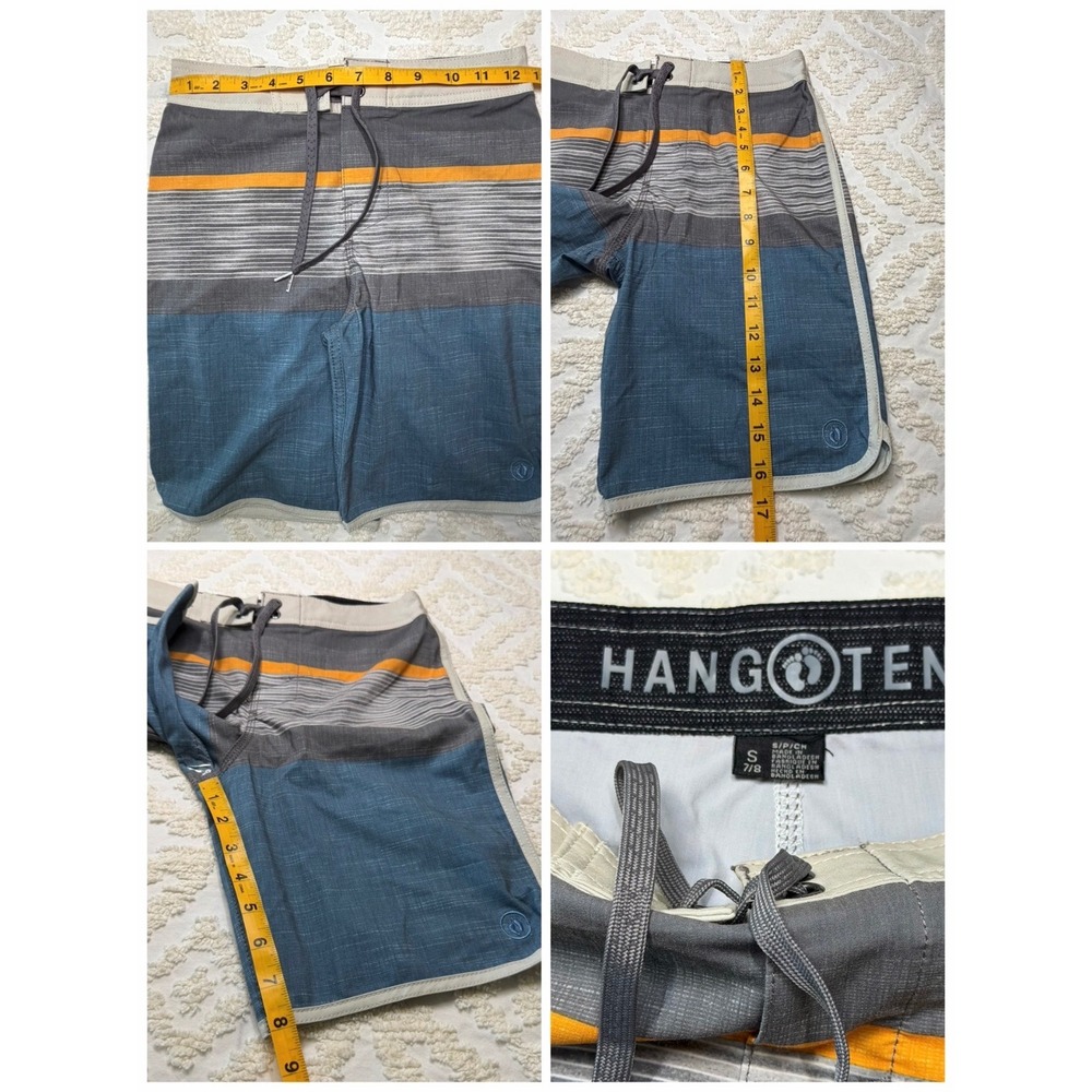Hang Ten Striped Colorblock Board Shorts Blue Grey Yellow Size S 7/8 Swim Trunks - Picture 3 of 16
